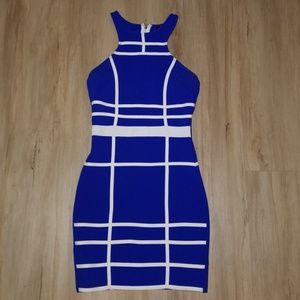 new blue and white bodycon dress evening party